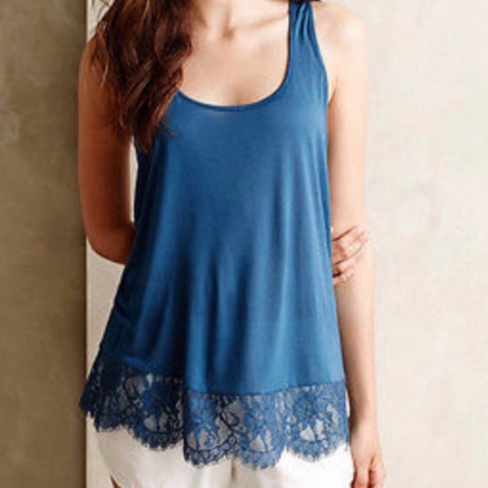 Bordeaux Lace Trimmed Blue Tank Top